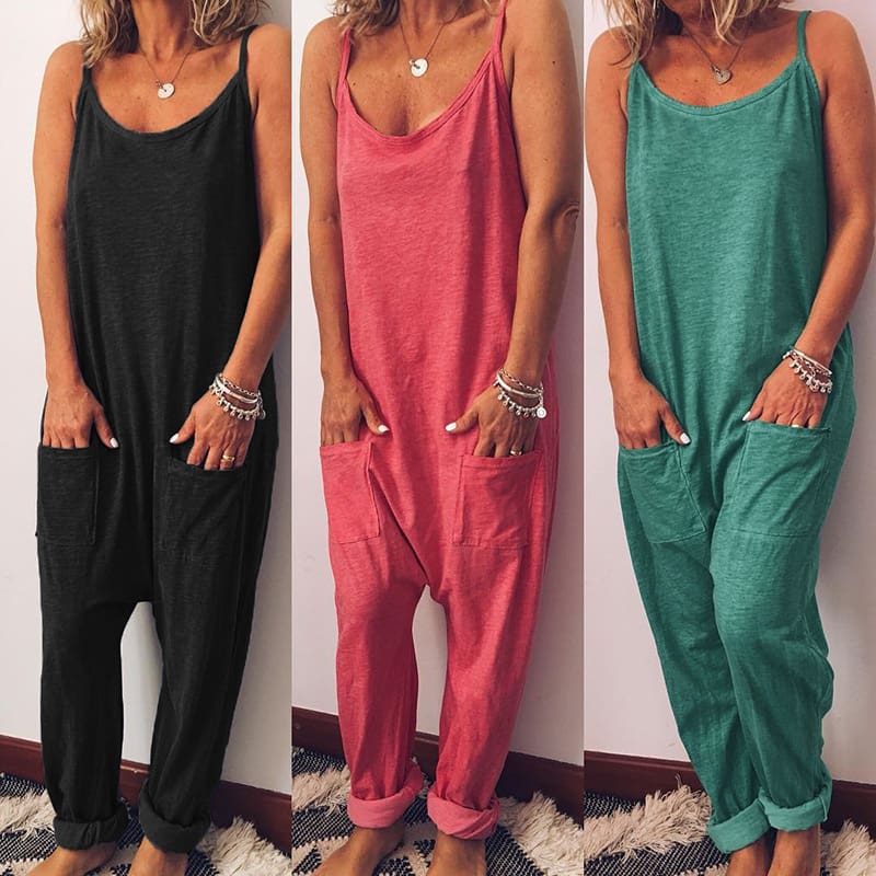 New Women Casual Jumpsuit Ladies Sleeveless Loose Baggy Trousers Overalls Party Solid Jumpsuit Romper Trousers