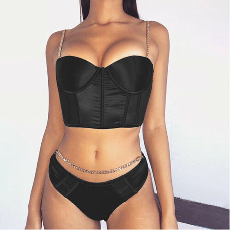 Fashion Women Sexy Club Lace Up Chain Bra Crop Top Summer Ladies Casual Sleeveless Cami Vest Blouse New