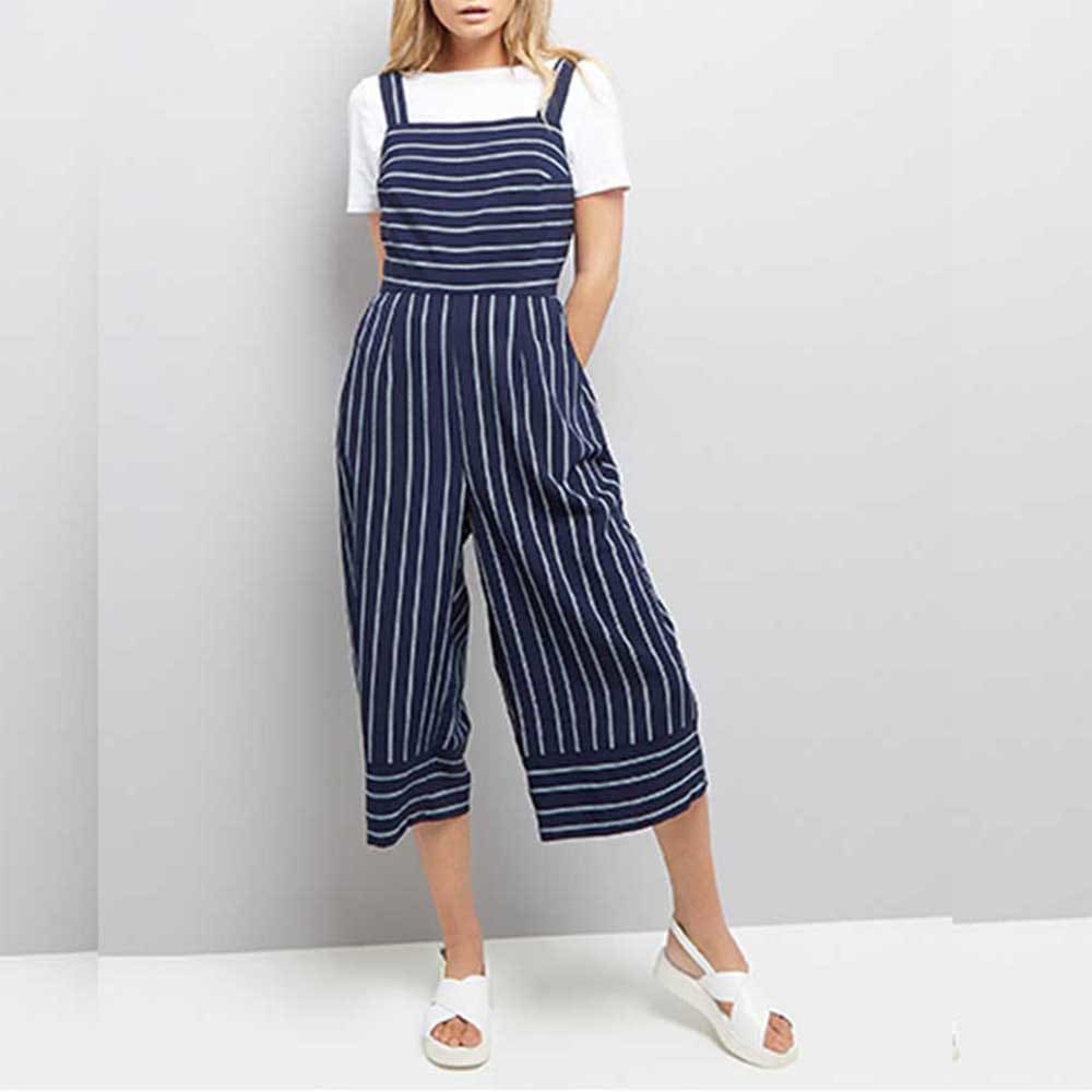 New Summer Women Ladies Striped Wide Leg Jumpsuits Ladies Casual Rompers Sling Playsuit Long Pant Trousers Holiday Clothes