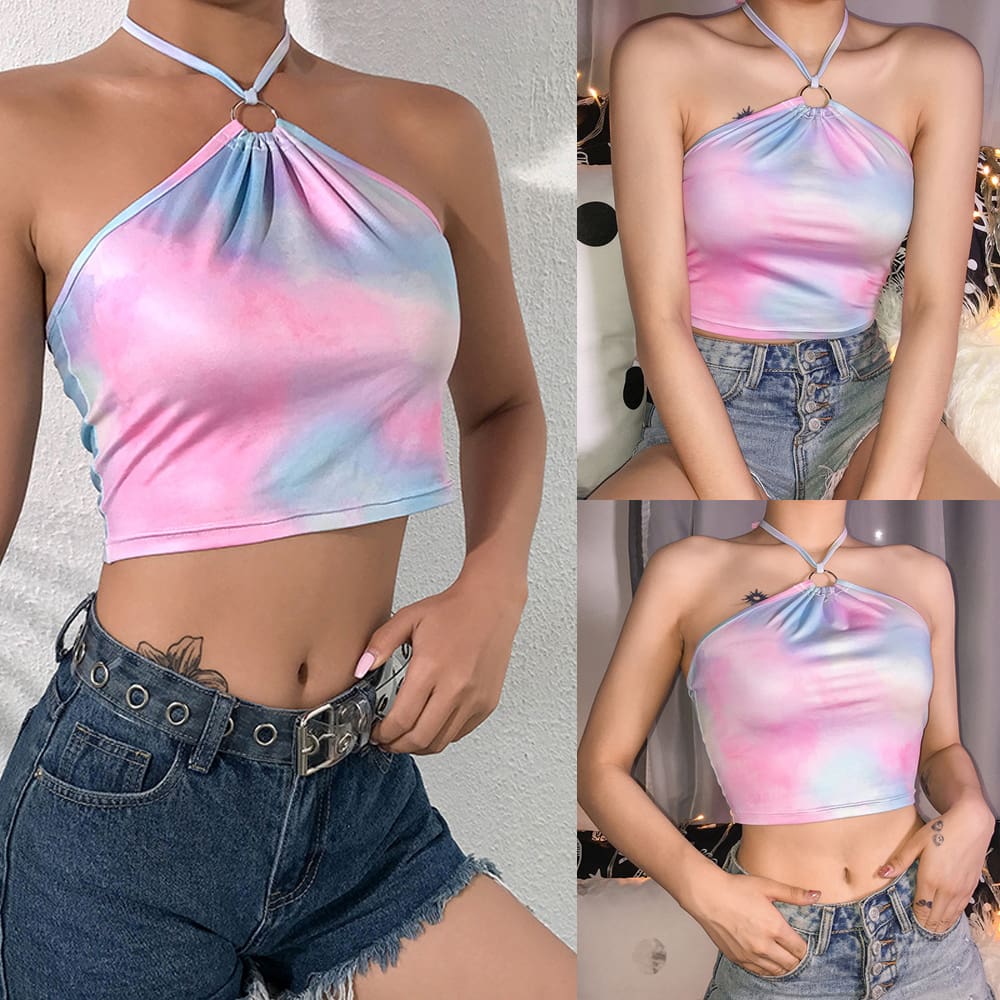 Fashion Women Summer Sleeveless Tie Up Halter Neck Crop Tops Vest Blouse Beach Casual Camisole Short Top New