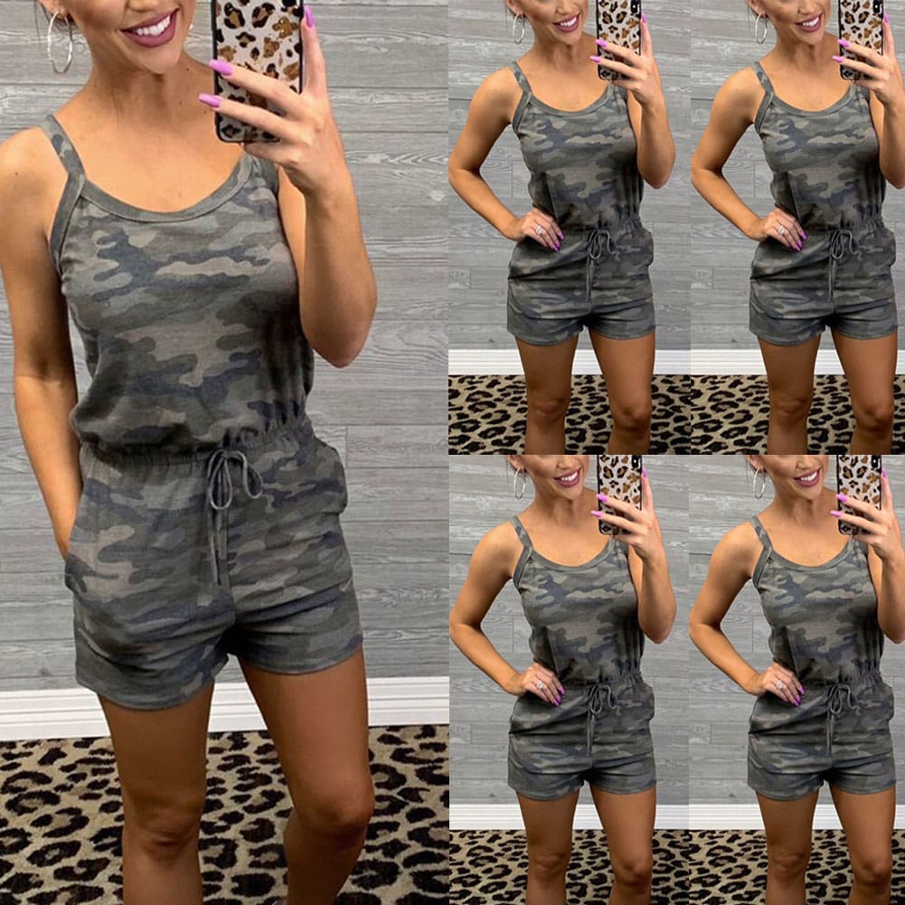 Women Casual Sleeveless Bodycon Romper Ladies Camouflage Jumpsuit Club Tights Bodysuit Short Pants Playsuit