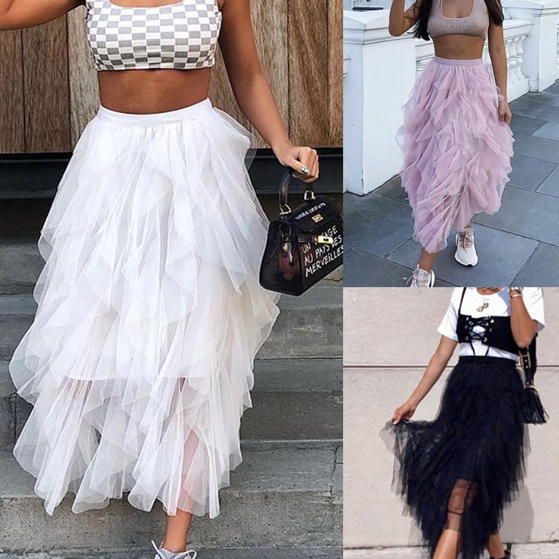 Fashion Women Girls Long Maxi Boho Skirt Summer Tulle Beach Holiday Elastic Waist Bridesmaid Wedding Party Skirt