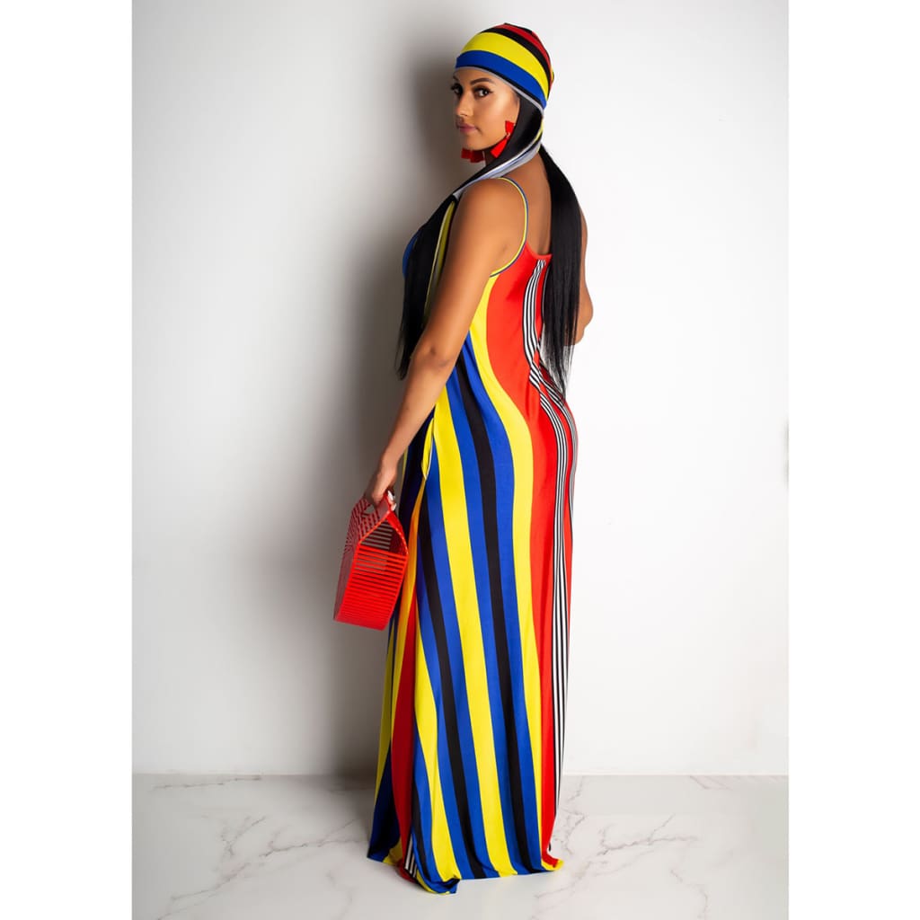 Women Maxi Boho Dress Striped Summer Casual Beach Evening Party Long Sundress Fashion Ladies Sleeveless Dresses