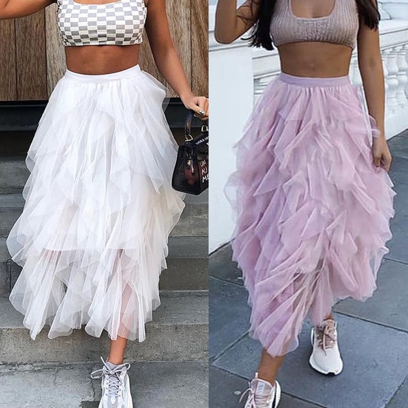 Fashion Women Girls Long Maxi Boho Skirt Summer Tulle Beach Holiday Elastic Waist Bridesmaid Wedding Party Skirt