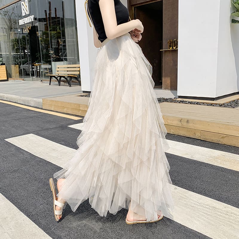 2019 Fashion Summer Women Boho Lace Tiered High Waist New Beach Long Skirt Sundress Holiday Travel Solid Casual Skirt