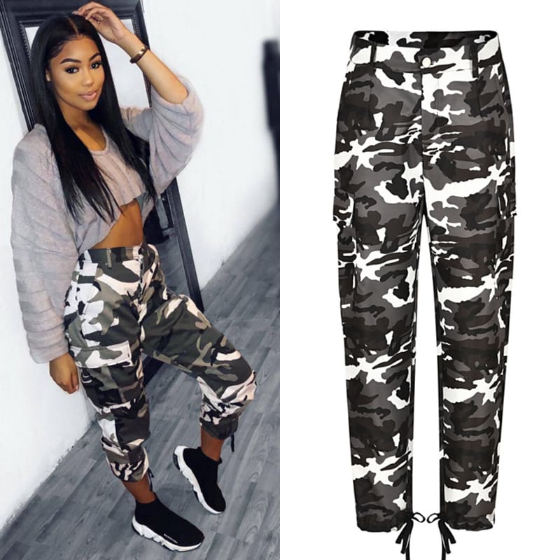 Women Camo Cargo Trousers Ladies Casual Military Army Combat Camouflage Pants Hip Hop Rock Trousers Jeans