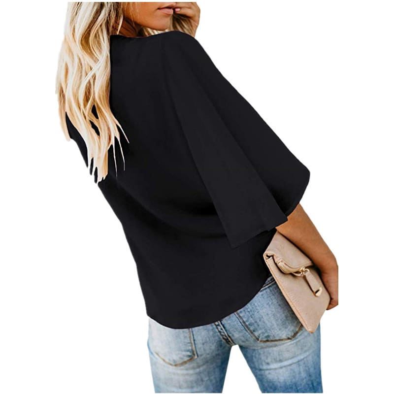 New Fashion Women Short Ruffle Sleeve V neck Loose T Shirts OL Ladies Summer Casual Tops Shirt Women Clothes