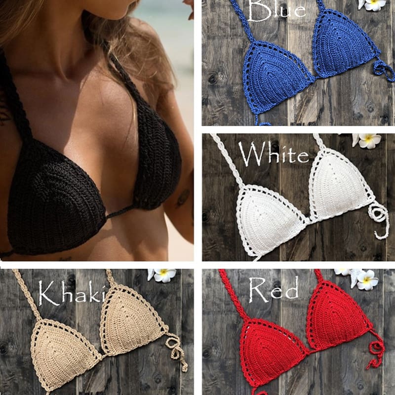 Women Crochet Bralette Knit Bra Boho Beach Woven Bikini Halter Cami Crop Top Holiday Tank Beachwear