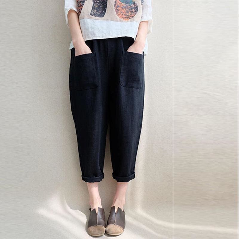 New Women Ladies Casual Loose High Waist Long Pants Linen Cotton Elastic Trouser Female Summer Casual Loose Trouser