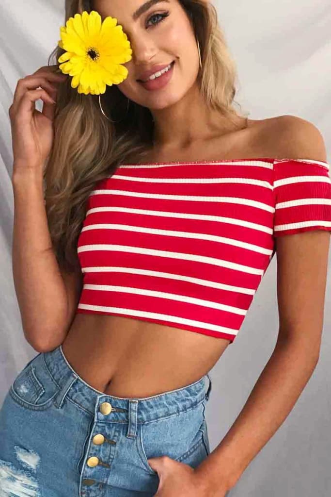 Streetwear Women Summer Casual Striped Off Shoulder Short Shirt Fashion Beach Crop Top Vest Tank