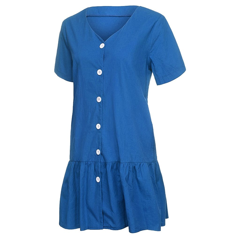 Office Casual Womens Dresses V-Neck Short Sleeve Buttons Sundress