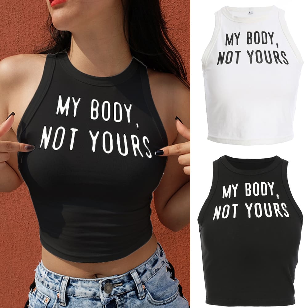 Hot Women Sleeveless O-Neck Pullover Short Shirt Tank Tops Fashion Summer Funny Letter Cotton Crop Tops