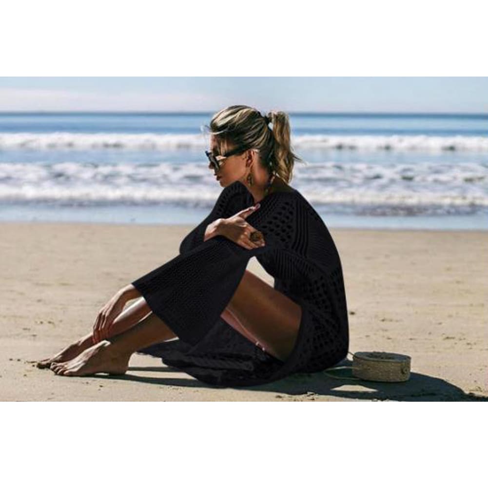 Women Hollow Knitted Beach Long Sleeve Dress Ladies Swimwear Bathing Suit