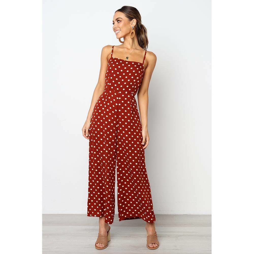 Elegant Sexy Jumpsuits Women Sleeveless Polka Dots Loose Trousers Wide Leg Pants Rompers