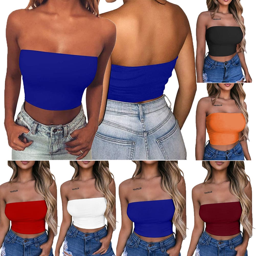 New Women Off Shoulder Strapless Casual Tank Vest Sleeveless Summer Bodycon Slim Tank Crop Tops Camis Outwear