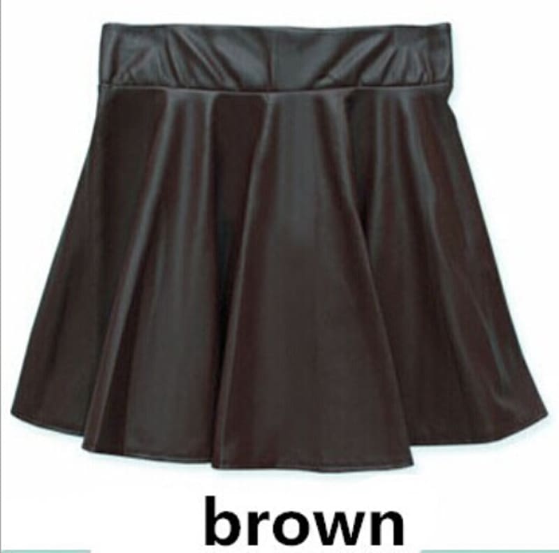 Women Slim PU Skirt High Waist Short Mini Skirt Pleated Party Faux Leather Skirts