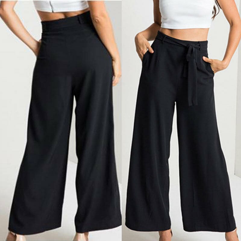 Women High Waist Flared Wide Leg Long Pants OL Ladies Workout Casual Solid Palazzo Long Loose Trousers Summer Clothes