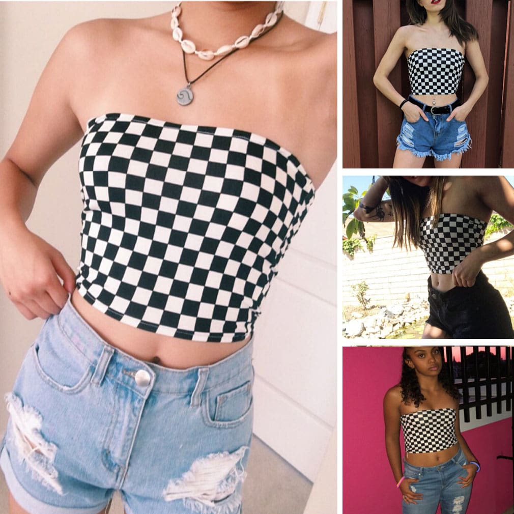 Women Off Shoulder Plain Printed Boob Elastic Tube Tops Bra Blouse Summer Beach Strapless Bandeau Crop Top