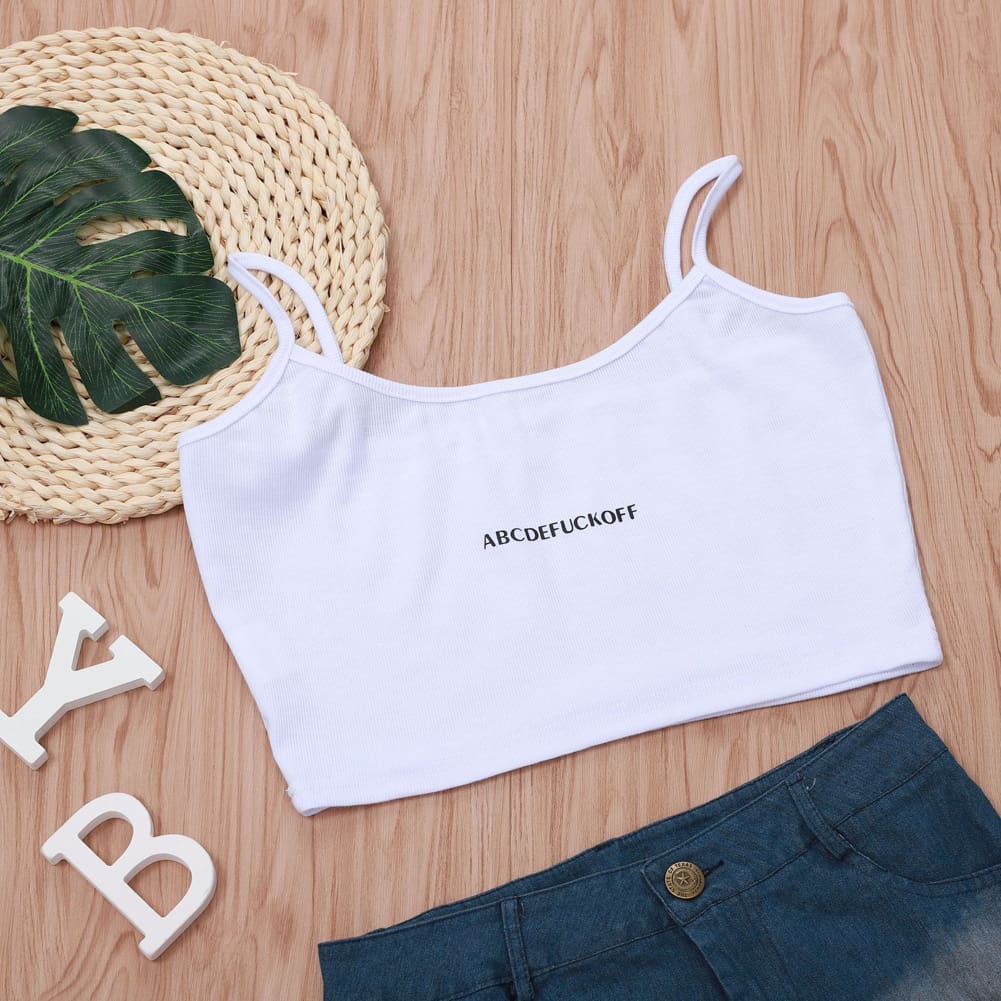 Women Casual Solid Tank Tops Letter Print Vest Blouse Ladies Fashion Camisole Sleeveless Crop Top Shirt