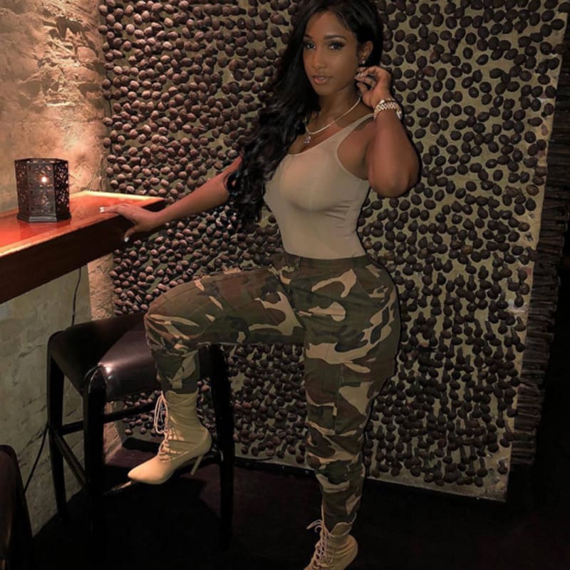 Women Camo Cargo Trousers Ladies Casual Military Army Combat Camouflage Pants Hip Hop Rock Trousers Jeans