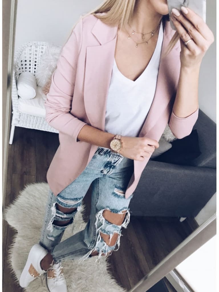 2019 Fashion Women Casual Suit Coat Business Blazer Long Sleeve Jacket Outwear Ladies Black pink Slim Blazer Coat