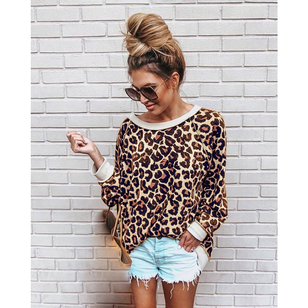 2019 Fashion Women Autumn Long Sleeve One Shoulder Top Leopard Tee Shirt Femme Ladies Tops Shirt Streetwear