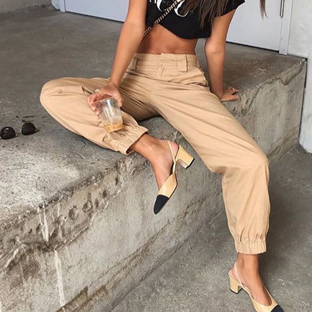 Fashion Women Casual Hip Hop Loose Visual Rock Chain Trousers Dance High Waist Cargo Pants Plus Size