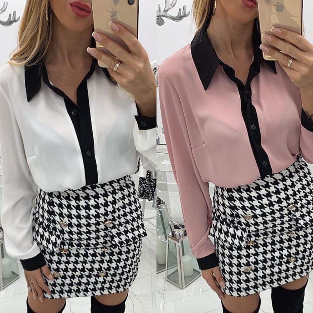 New Fashion Elegant Women Ladies V-Neck Long Sleeve Loose Blouse Workout Solid Casual Tops Shirt Pink/White Tops