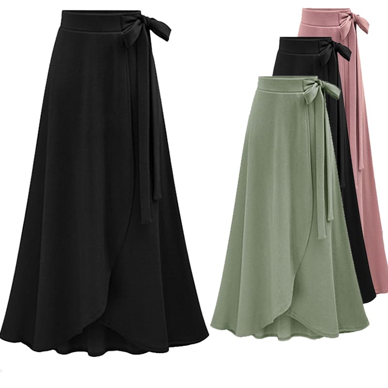 Women Ruffle Wrap Over Loose Skirt Ladies Fashion Solid High Waist Split Irregular Party A-Line Long Skirt Plus Size