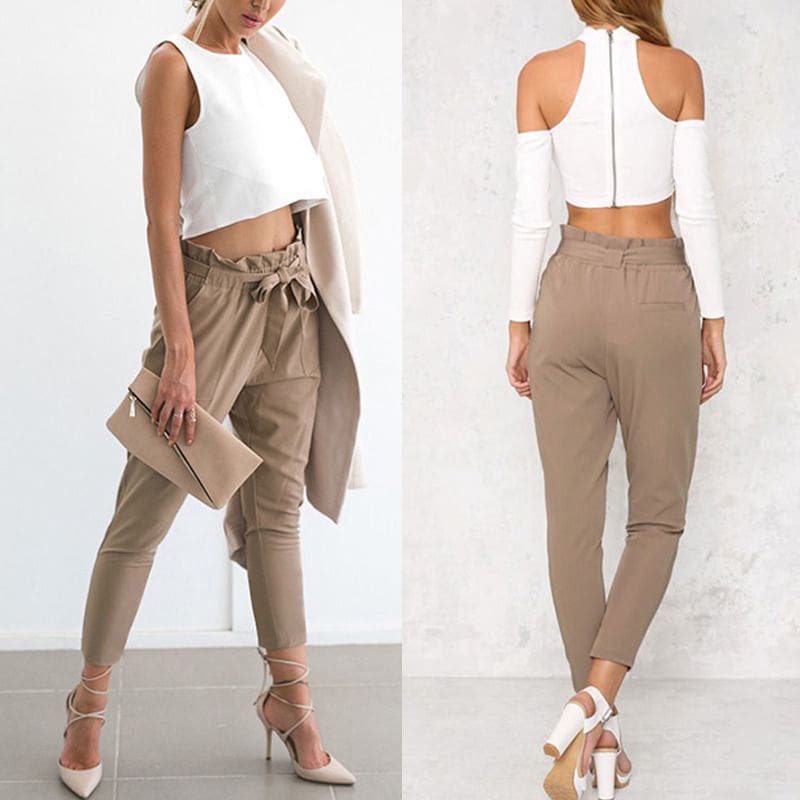 Women Casual Sweatpants Jogger Dance Harem Pants Sports Baggy Slacks Pleated High Waist Loose Long Trousers