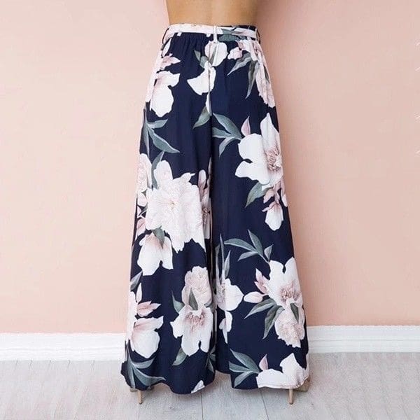 Fashion Women Boho Floral High Waist Long Pants Palazzo Baggy Wide Leg Ladies Summer Loose Casual Trousers