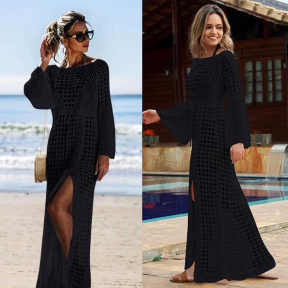 Women Hollow Knitted Beach Long Sleeve Dress Ladies Swimwear Bathing Suit