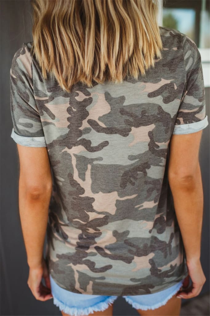 Womens Camouflage Casual Summer Short Sleeve Camo Shirt Ladies Crew Neck Tops T Shirt Loose Baggy Tee Women Clothes