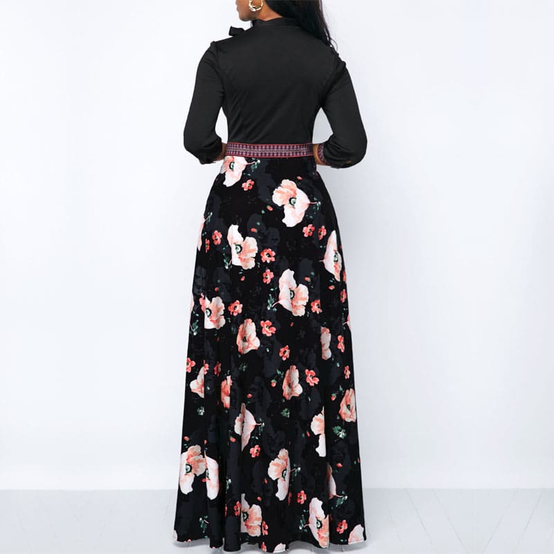 Women Long Maxi Dresses Boho Floral Hollow Neck Three Quarter Sleeve Ethnic Summer Beach Female Stylish Style Dress