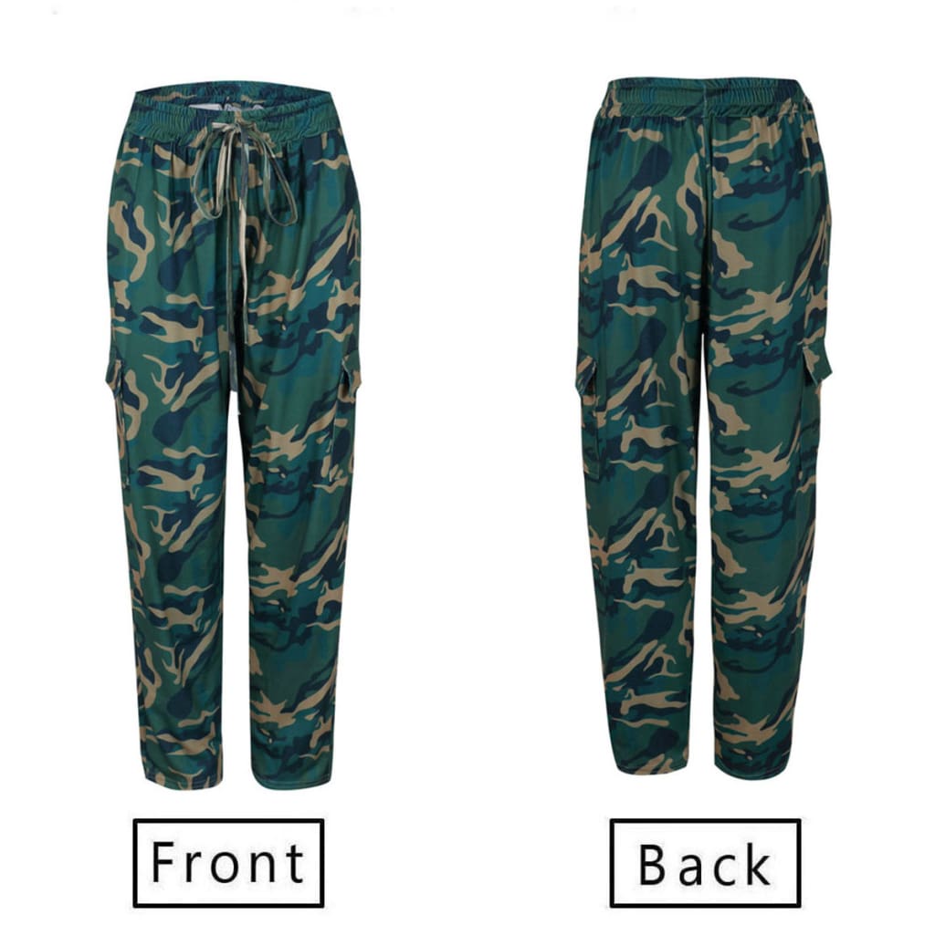 Womens Camo Elastic Cargo Trousers Casual Loose Pants Fashion Ladies Military Army Combat Camouflage Pants New