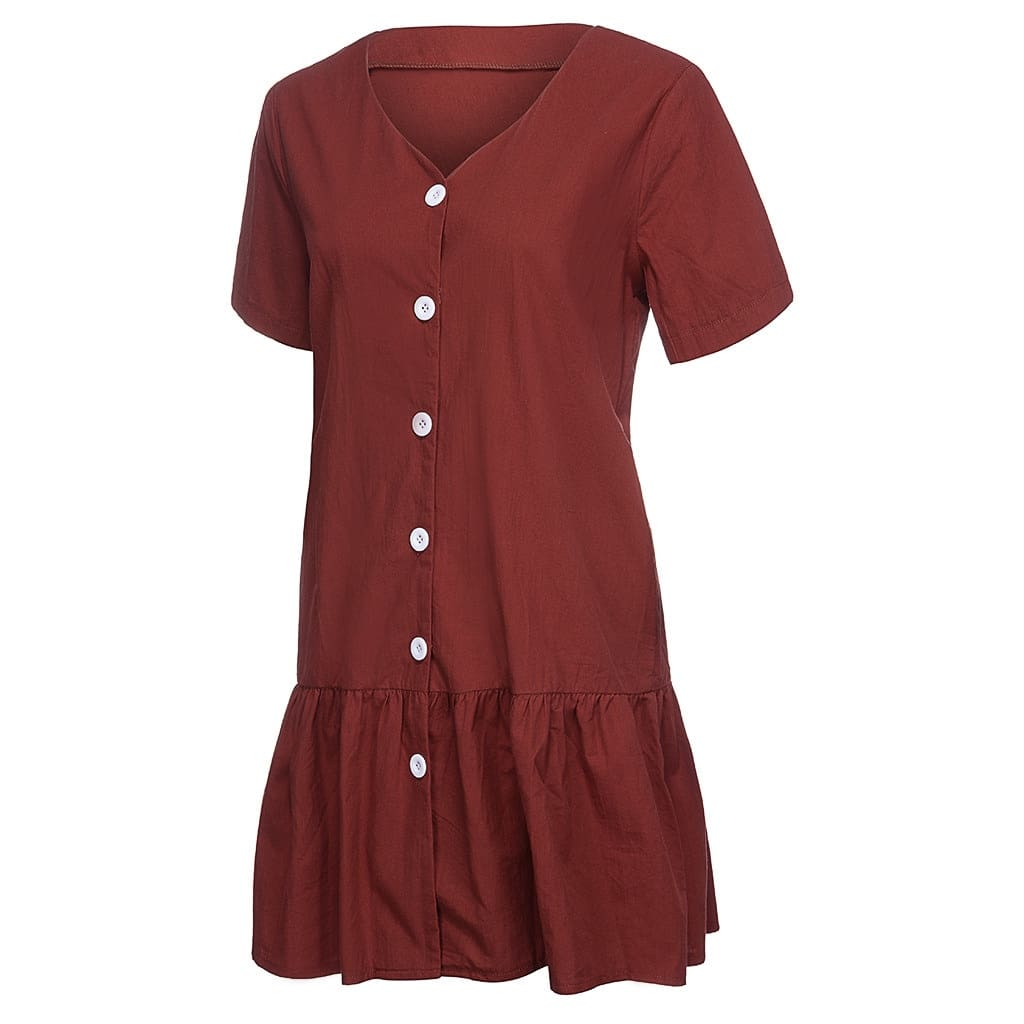 Office Casual Womens Dresses V-Neck Short Sleeve Buttons Sundress