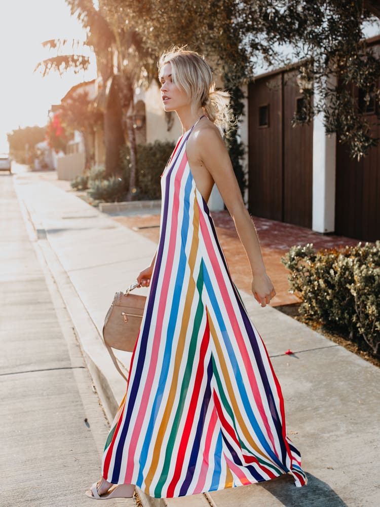 HOT Women Sling Backless Dress Summer Sexy Ladies Sleeveless Beach Stripe Evening Party Long Maxi Sundress