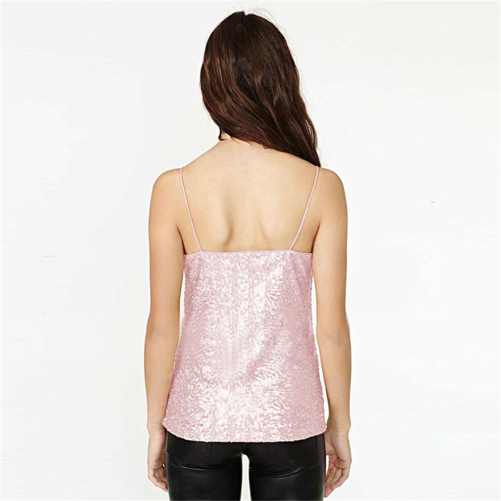 Fashion Women Ladies Sexy V neck Shining Sequin Crop Top Vest Tank Top 2019 New T-Shirt Summer Clothes Streetwear