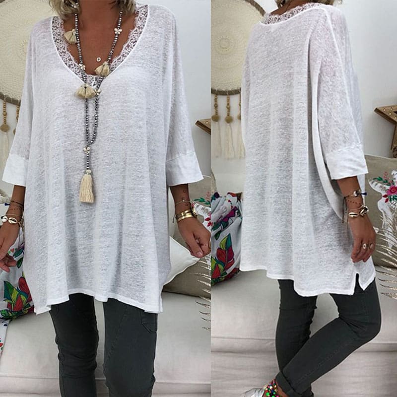 Women Lace Long Sleeve Pullover Casual T Shirt New Ladies V Neck Loose Baggy Jumper Shirt Top Women Clothes