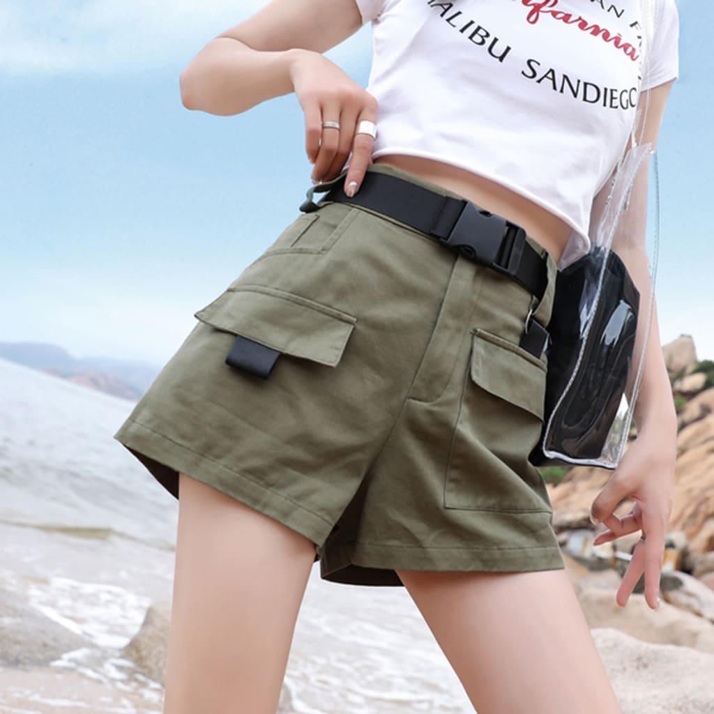 New Women Cargo High Waist Shorts Cotton Overalls Fashion Ladies Casual Multi-pockets Breathable Loose Trouser Plus Size