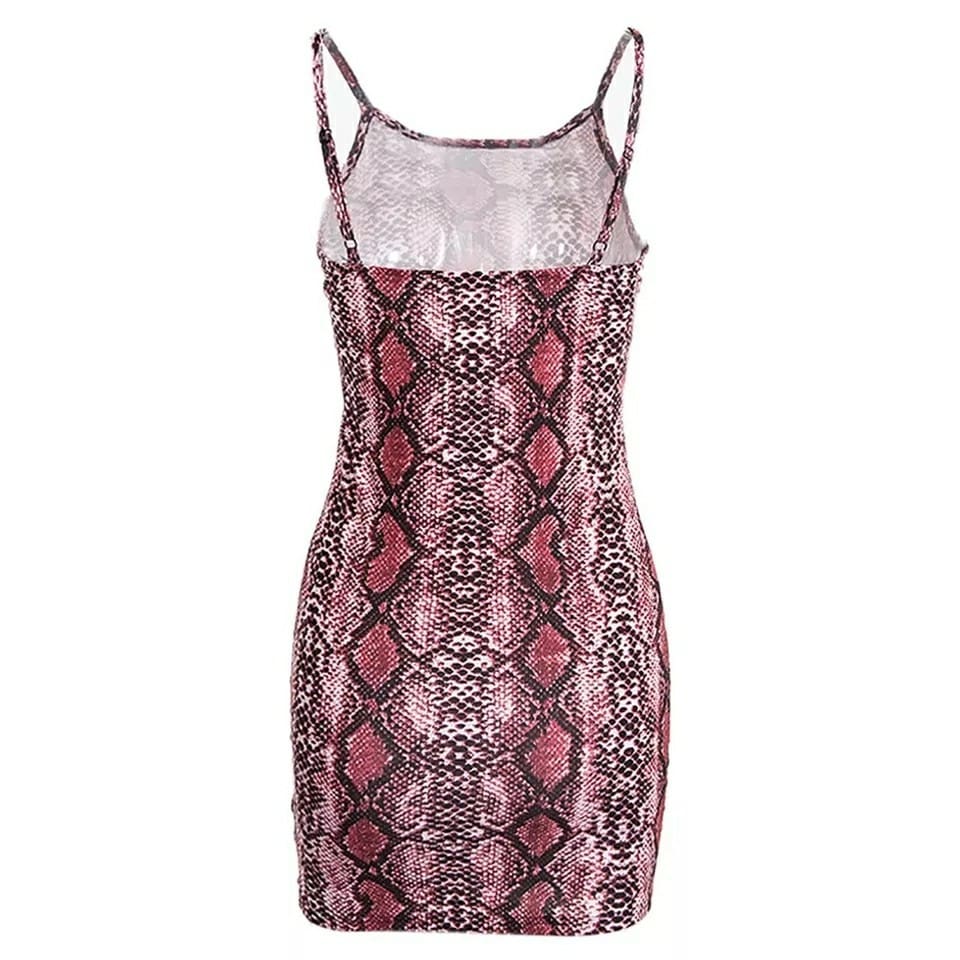 2019 Fashion Women Ladies Snake Printing Strap Mini Dress Sexy Sleeveless Bodycon Dress Casual Summer Beach Sundress