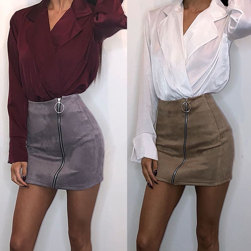 Fashion Skirt Women Ladies High Waist Bodycon Pencil Skirt Casual Suede Leather Package Hip Mini Skirt Clubwear