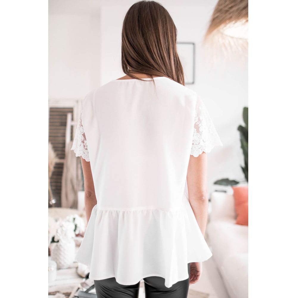 Fashion Women Summer Lace Short Sleeve Vest Tank Tops 2019 New Female Casual Loose V-Neck Beach Blouse Shirts