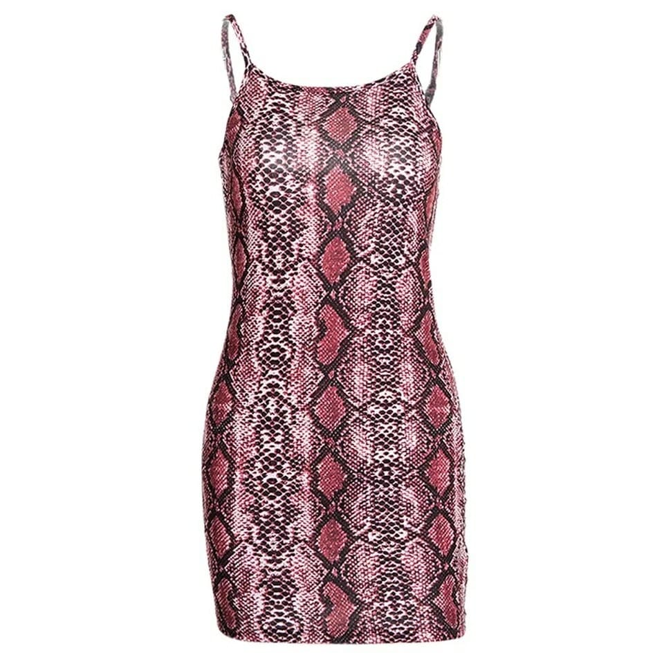 2019 Fashion Women Ladies Snake Printing Strap Mini Dress Sexy Sleeveless Bodycon Dress Casual Summer Beach Sundress