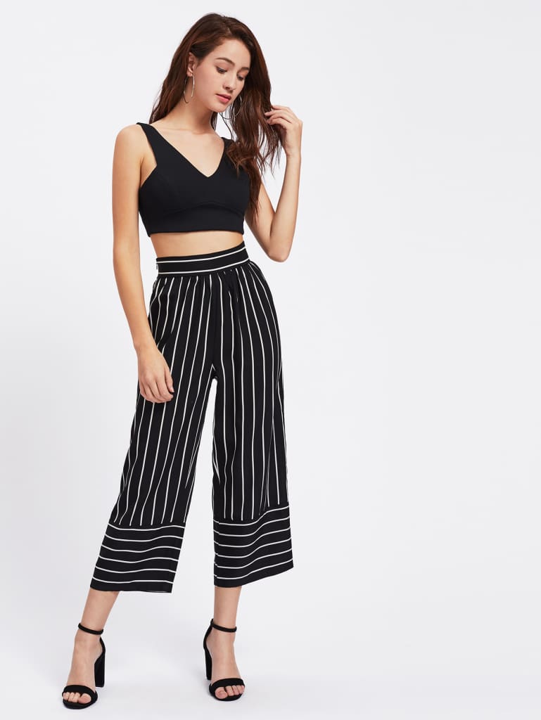 New Summer Women Casual High Waist Bandage Pants Fashion Ladies Striped Wide Leg Loose Long Pants Trousers