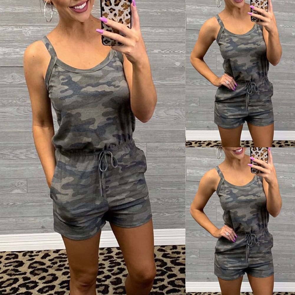 Women Casual Sleeveless Bodycon Romper Ladies Camouflage Jumpsuit Club Tights Bodysuit Short Pants Playsuit