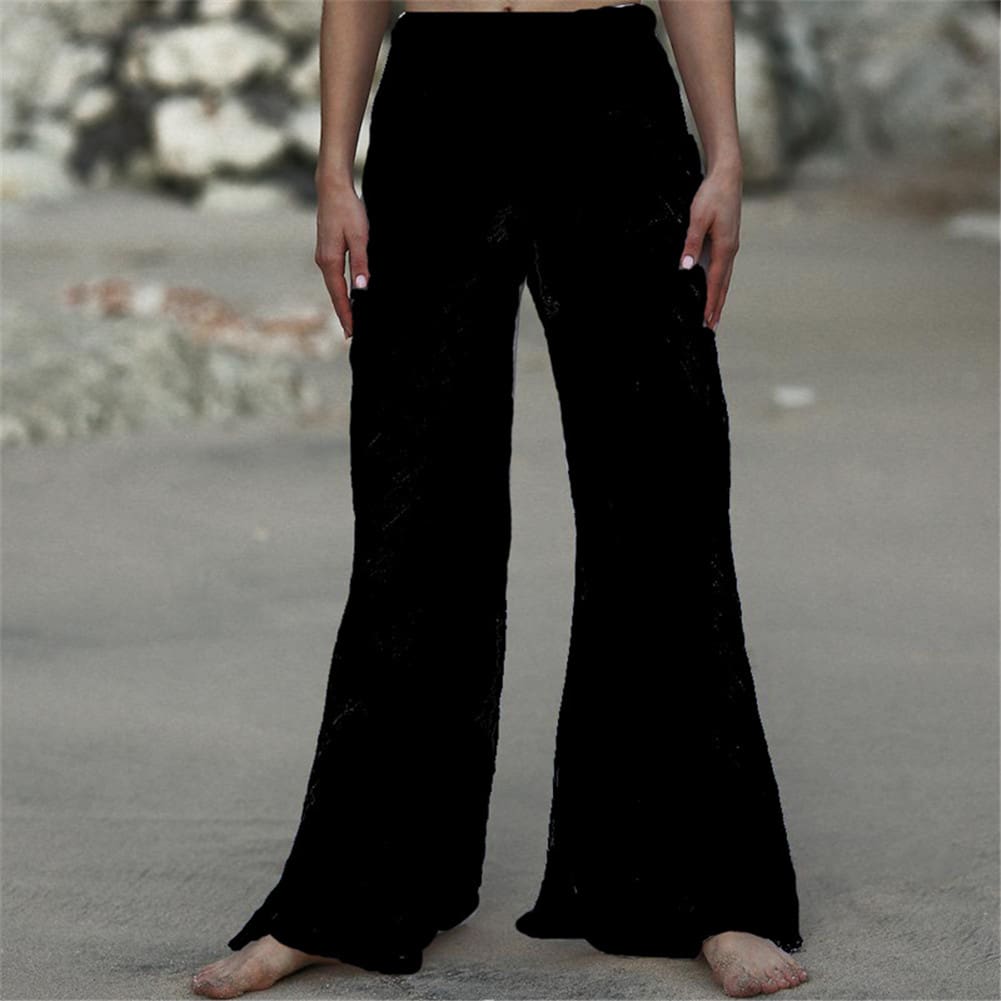 Womens Casual Harem Pants Ladies Summer Beach Loose Baggy Wide Leg Long Loose Trousers See Through Swimwear