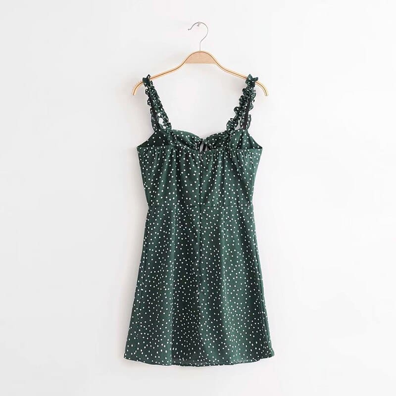 yinlinhe Green Polka Dot Women Dress Sleeveless V neck Strap Summer Dress Backless Elegant Lace Up Vintage Vestidos 6