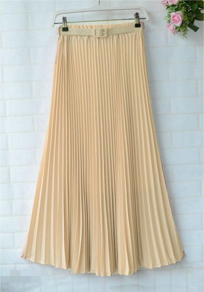 New Summer Women Ladies Elegant Long Skirt Retro Maxi Chiffon High Waist Solid Casual Pleated Beach Long Skirt Sundress