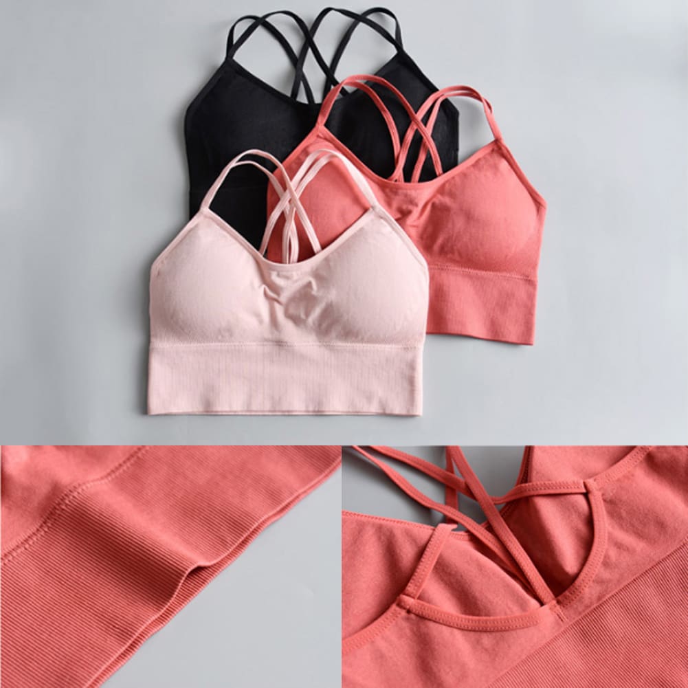 New Casual Women Sport Fitness Stretch Workout Short Tank Top Soft Seamless Racerback Padded Sports Bra